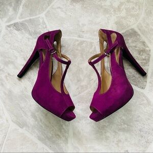GUESS purple suede open toe sexy party strapy stiletto heels size 7